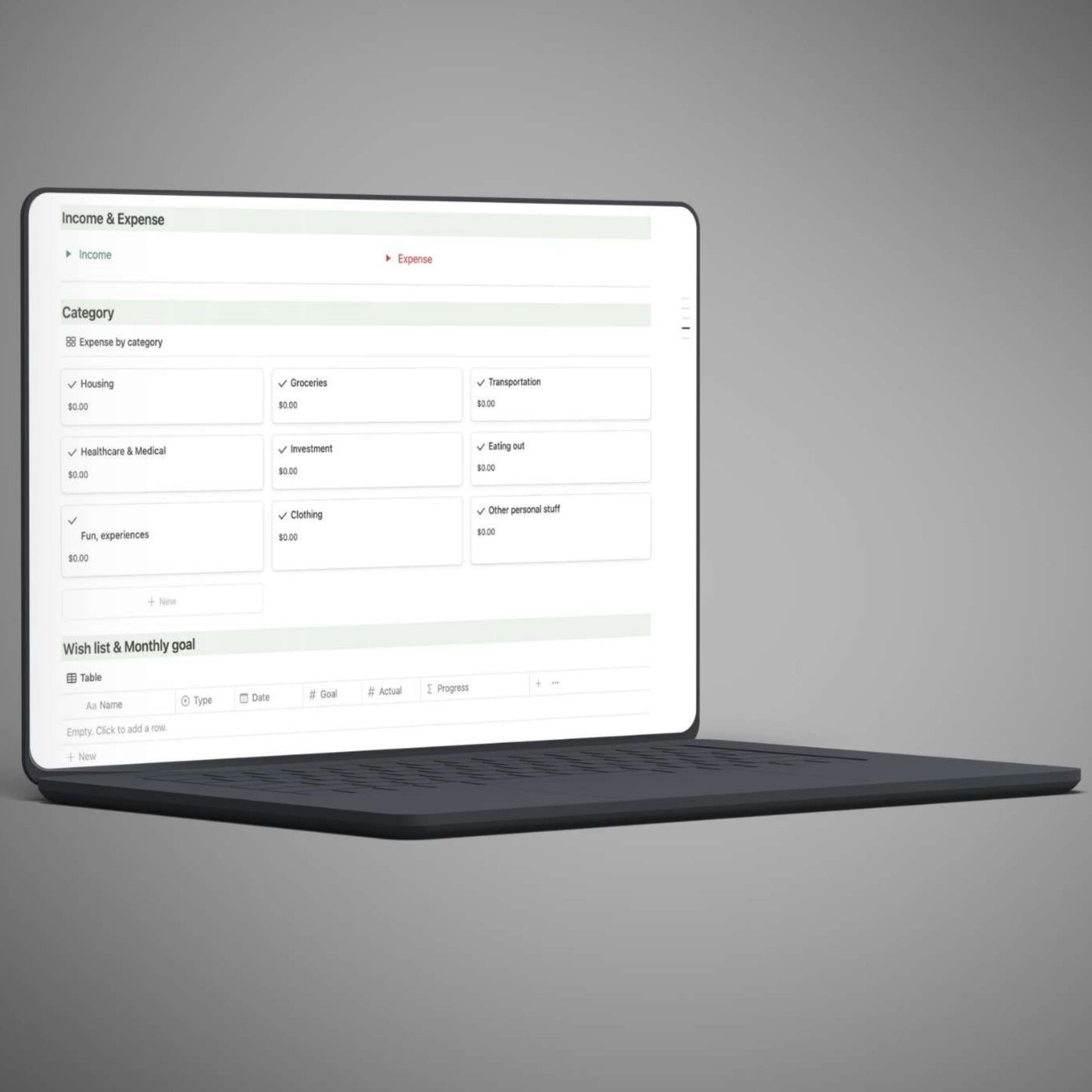 Budget planner template for Notion