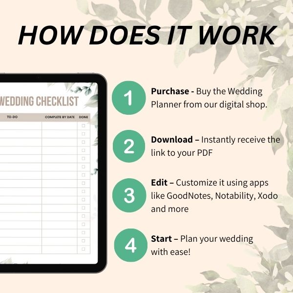Comprehensive wedding planning checklist with venue comparison, gift tracker, and 12-month timeline for perfect organization.