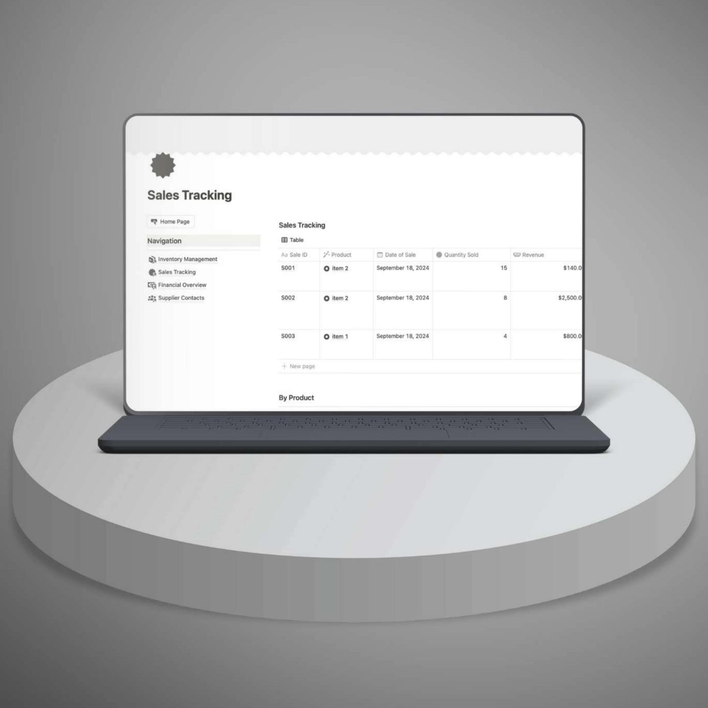 Customizable Notion template for inventory control and sales reporting
