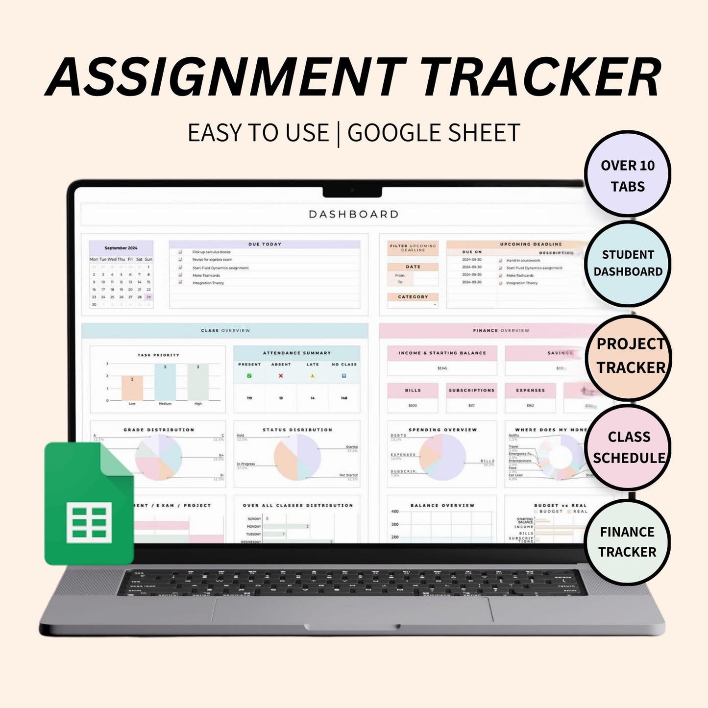 Digital assignment tracker template in Google Sheets