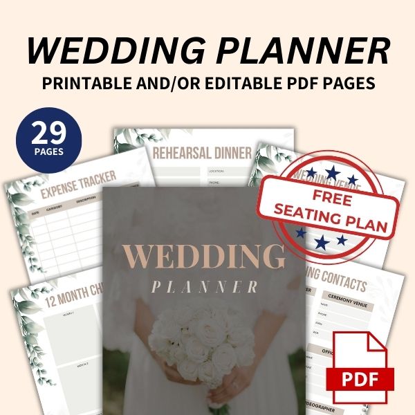 Digital wedding planner with budget tracker, guest list, and free seating plan – stress-free planning made easy!