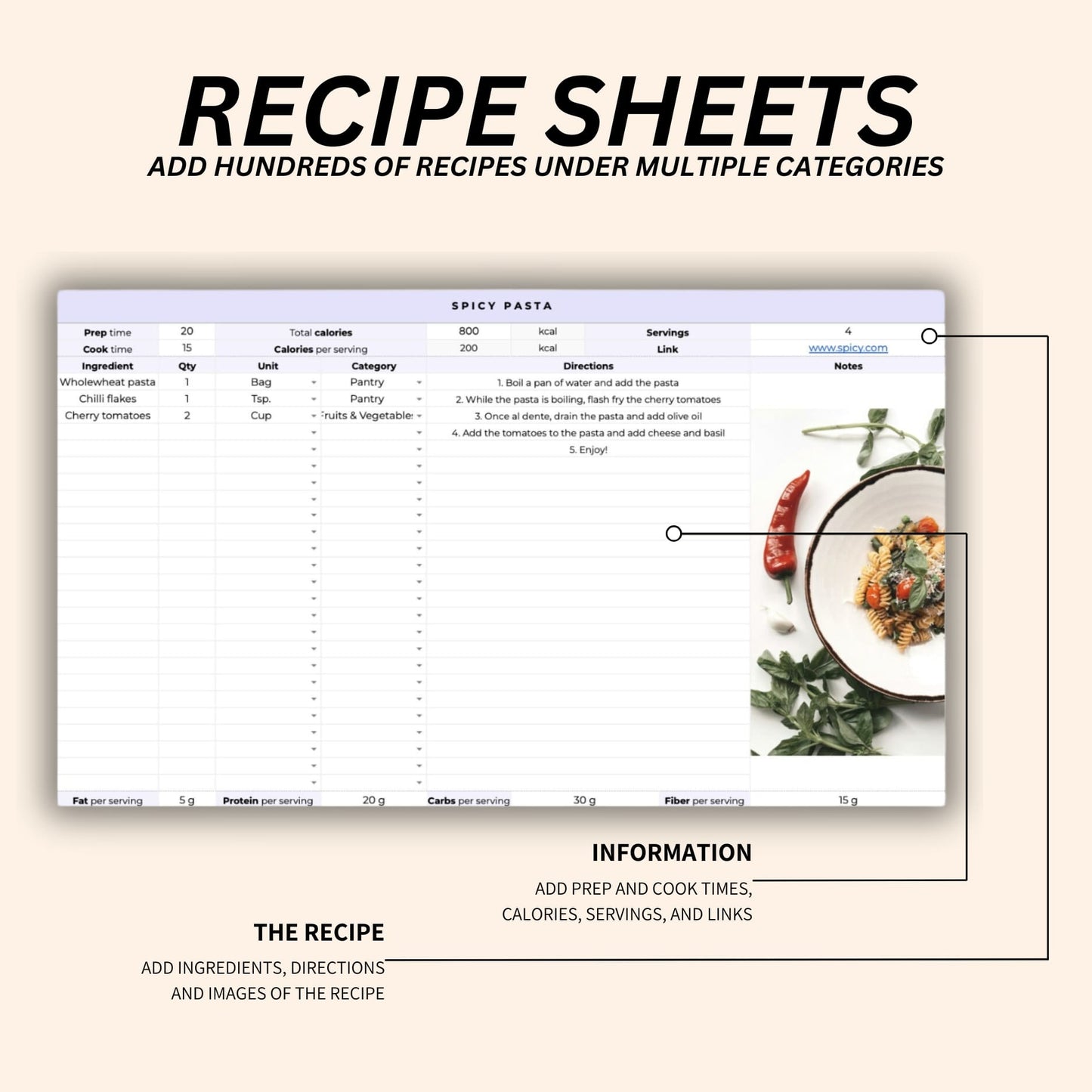 Google Sheets meal planning spreadsheet in use