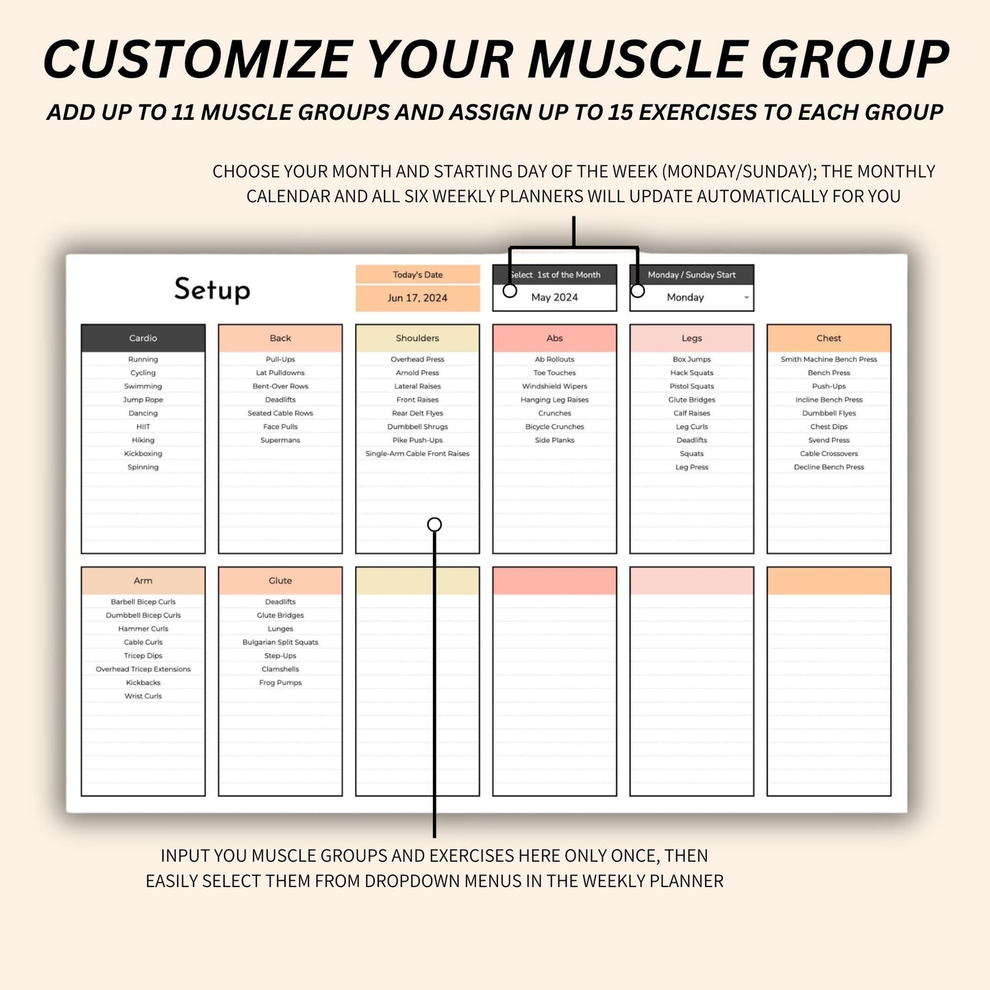 Google Sheets workout planner for structured fitness goals and gym routines