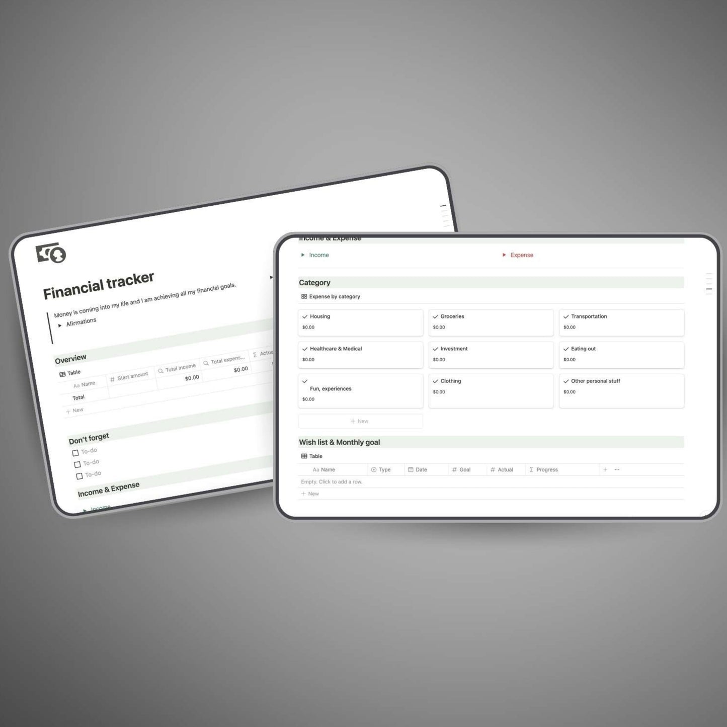 Income and expense tracker in Notion