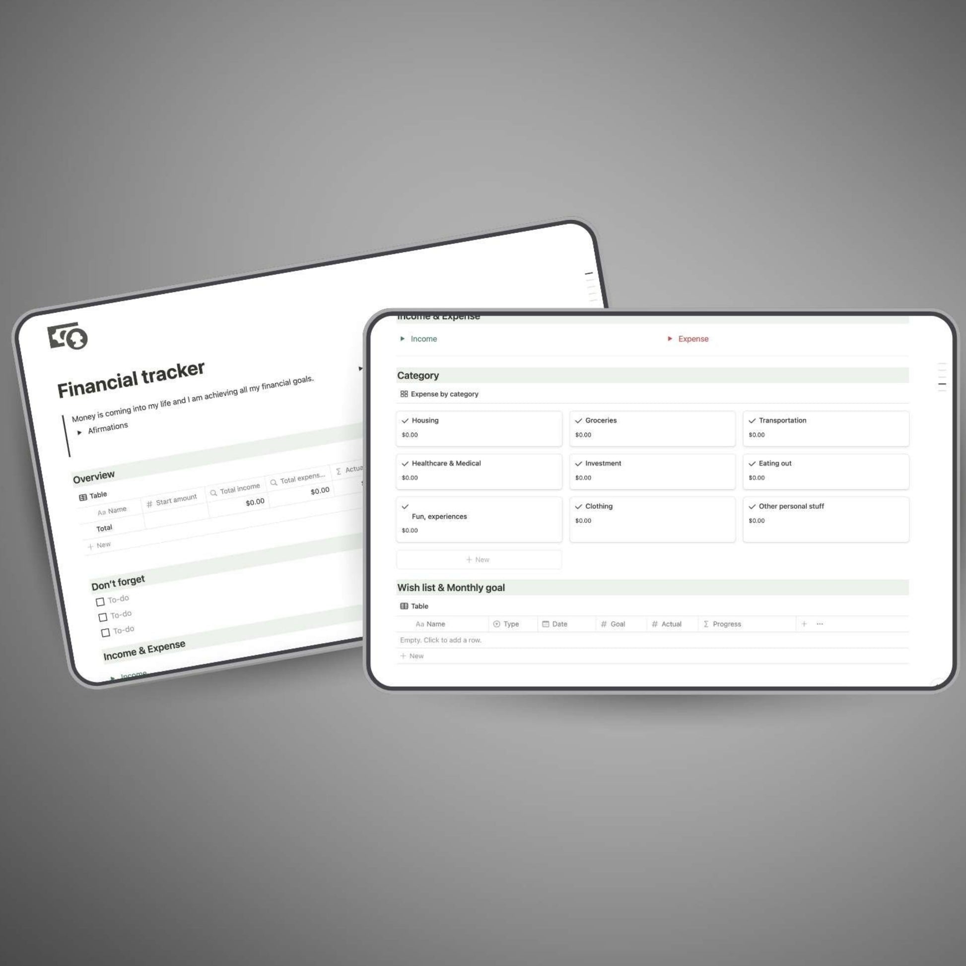 Income and expense tracker in Notion
