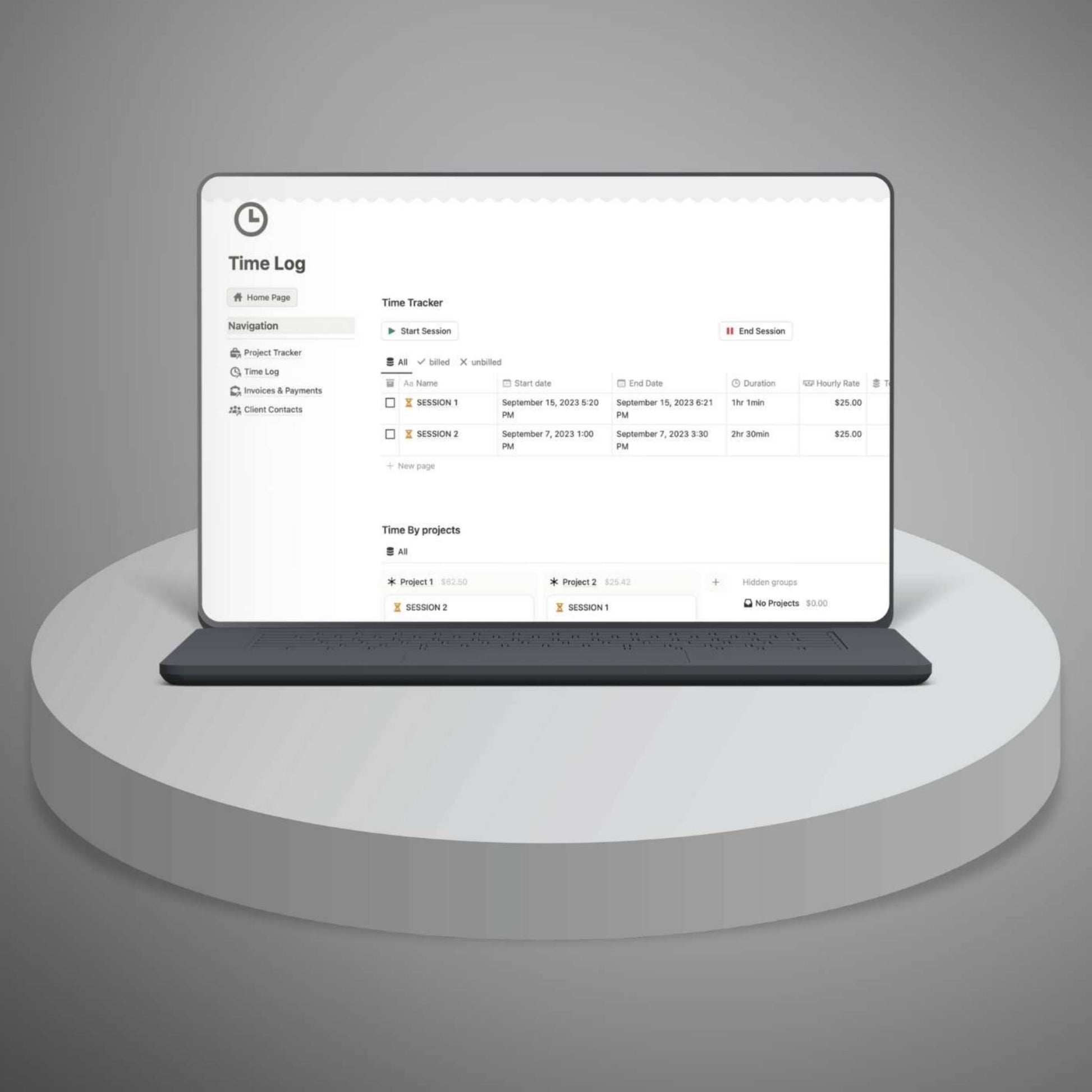 Invoice management in Notion freelancer template