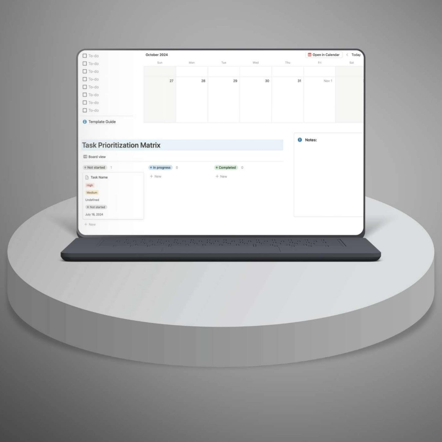 Notion project management dashboard view
