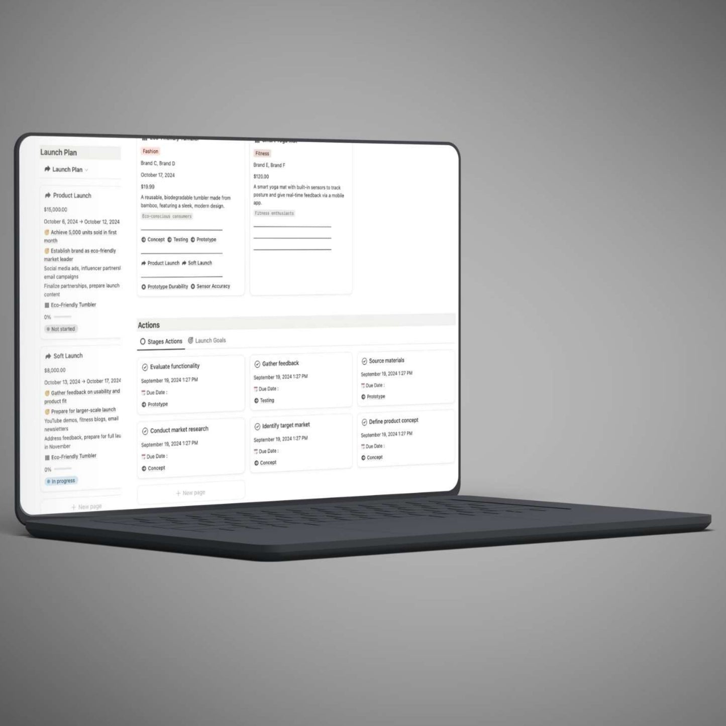 Notion template for product planning and launch tracking