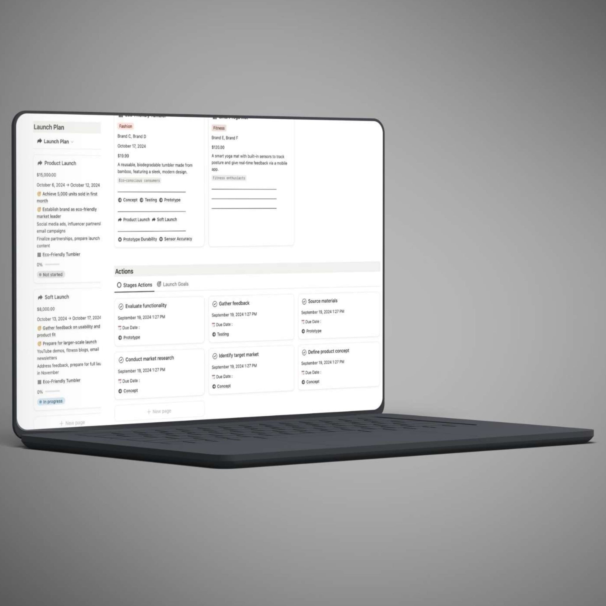 Notion template for product planning and launch tracking
