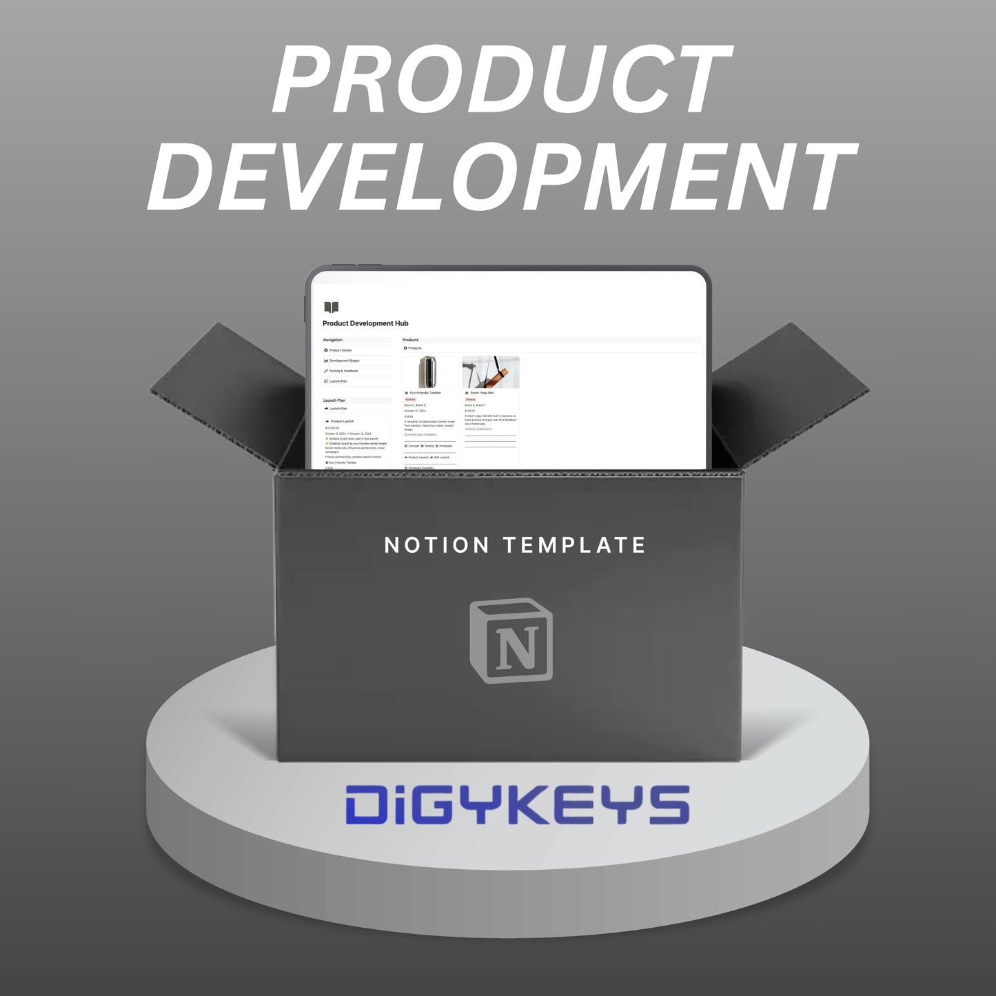 Product Development Hub Notion template dashboard overview
