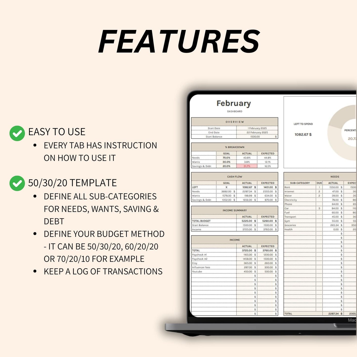 Simple personal finance spreadsheet layout