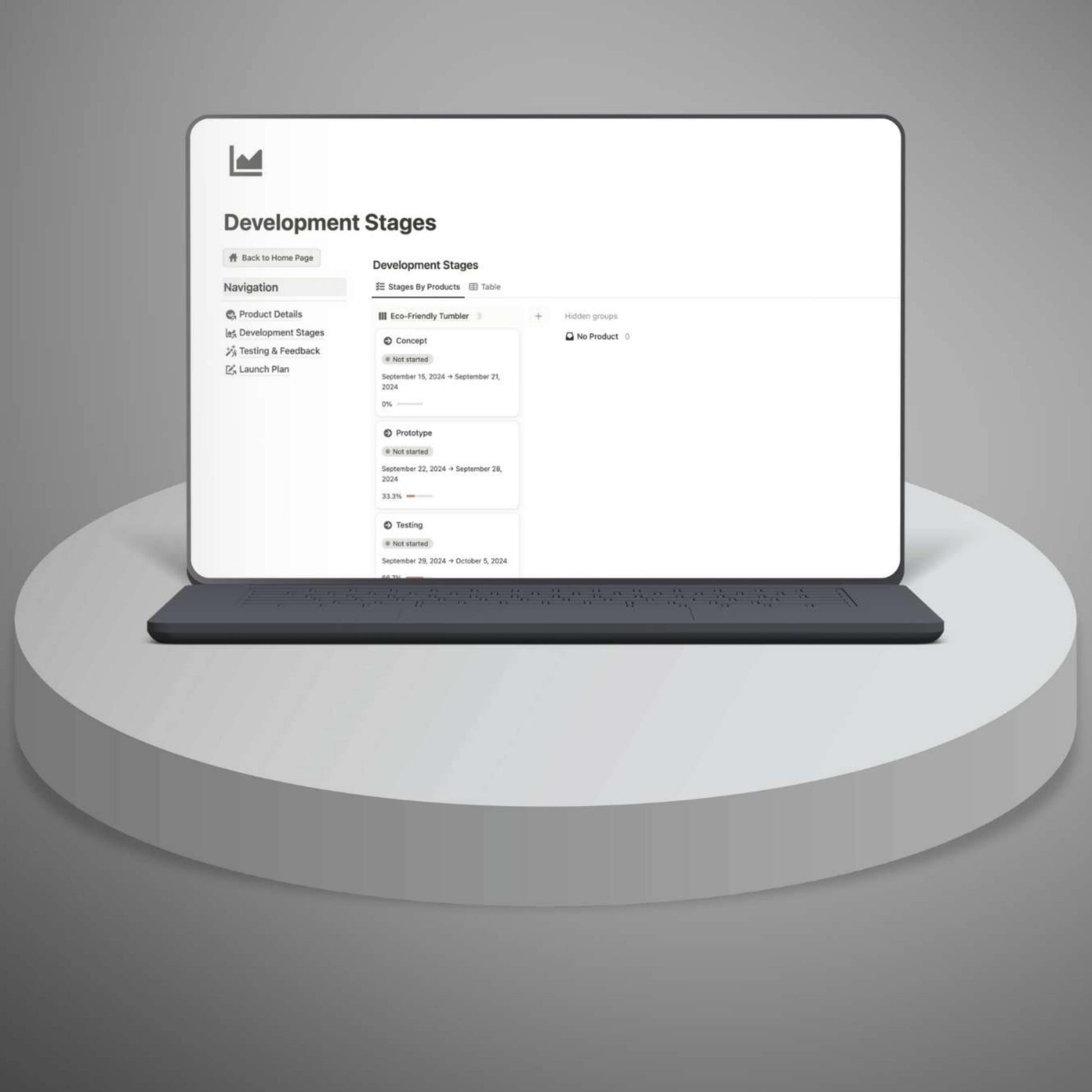 Track product development stages with Notion workspace