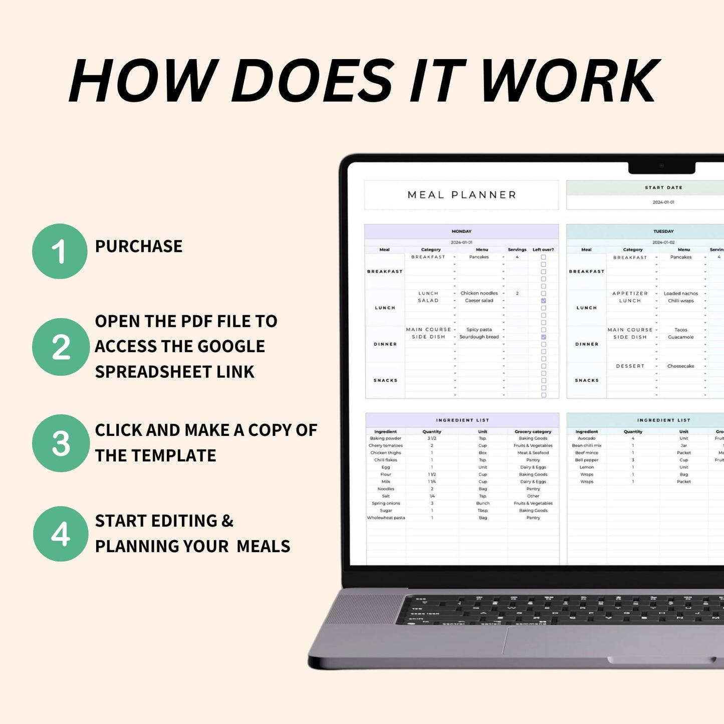 Weekly meal plan template for healthy eating
