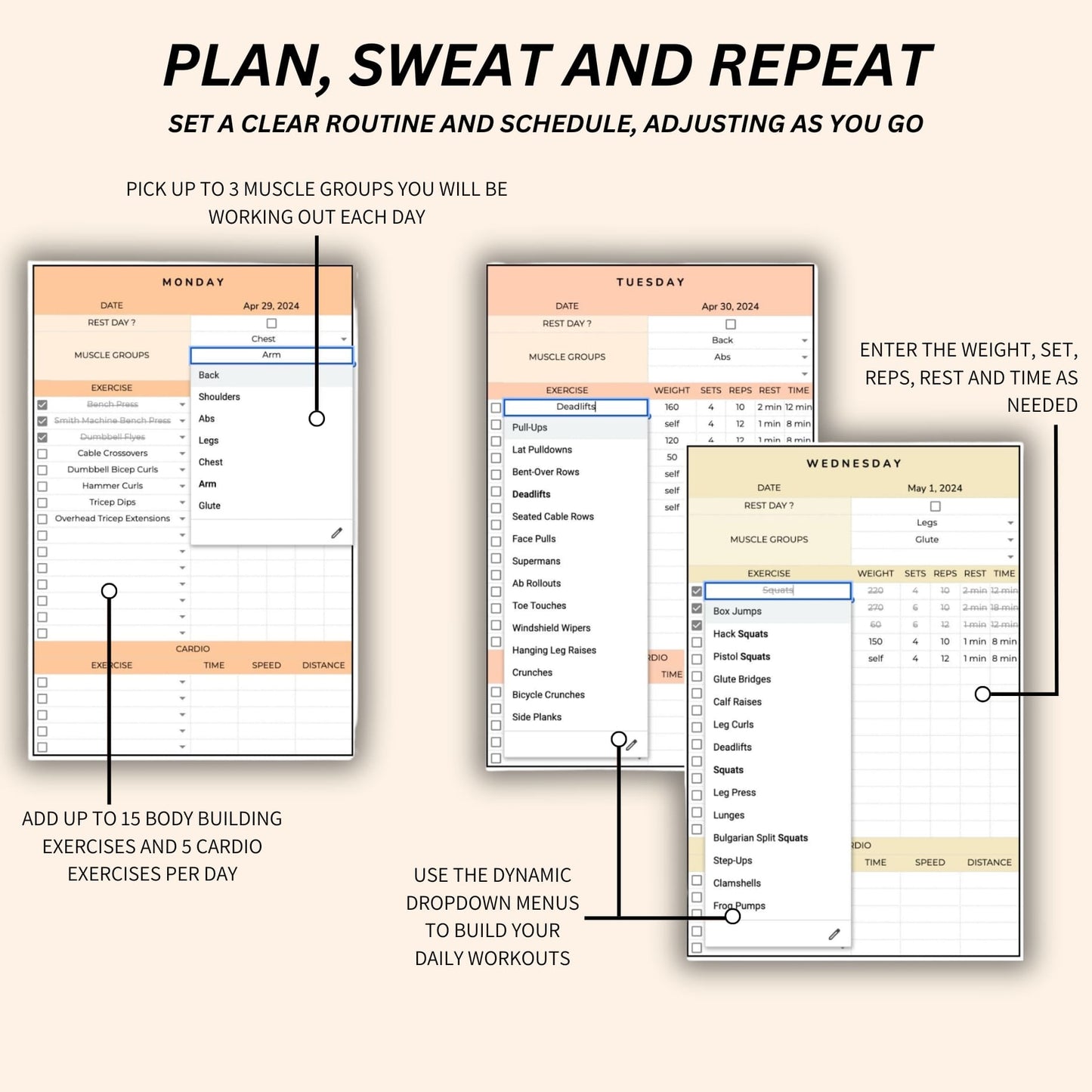 Customizable gym routine planner to stay consistent with workouts