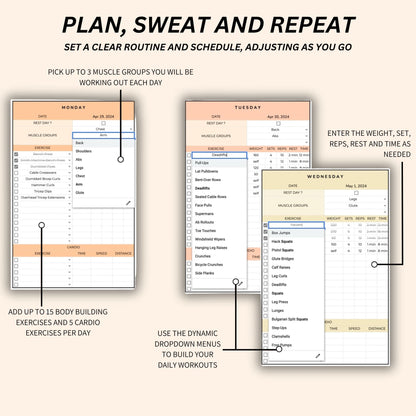 Customizable gym routine planner to stay consistent with workouts