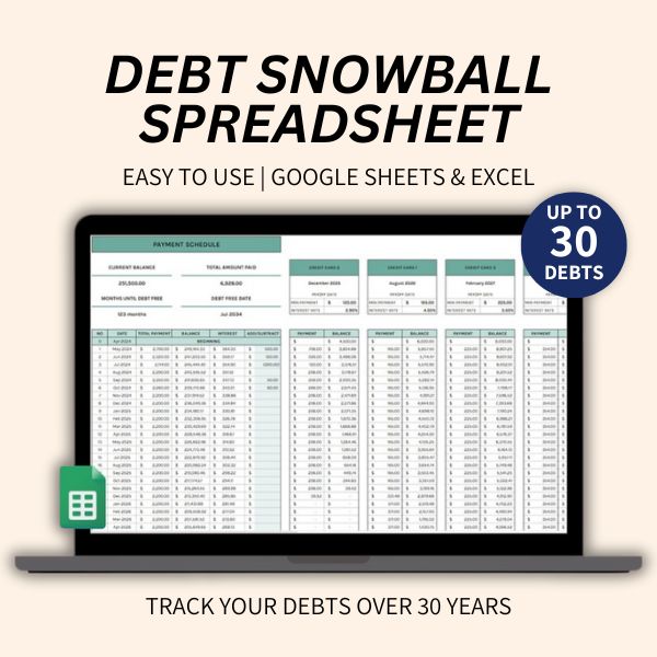 Debt Snowball Spreadsheet – Track and pay off debt faster with an automated planner.