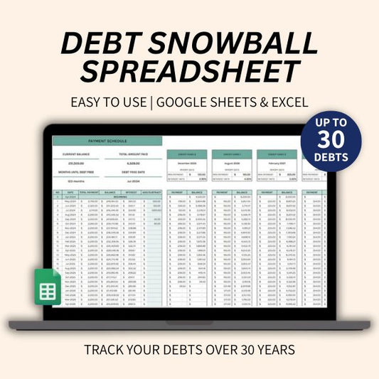 Debt Snowball Spreadsheet – Track and pay off debt faster with an automated planner.
