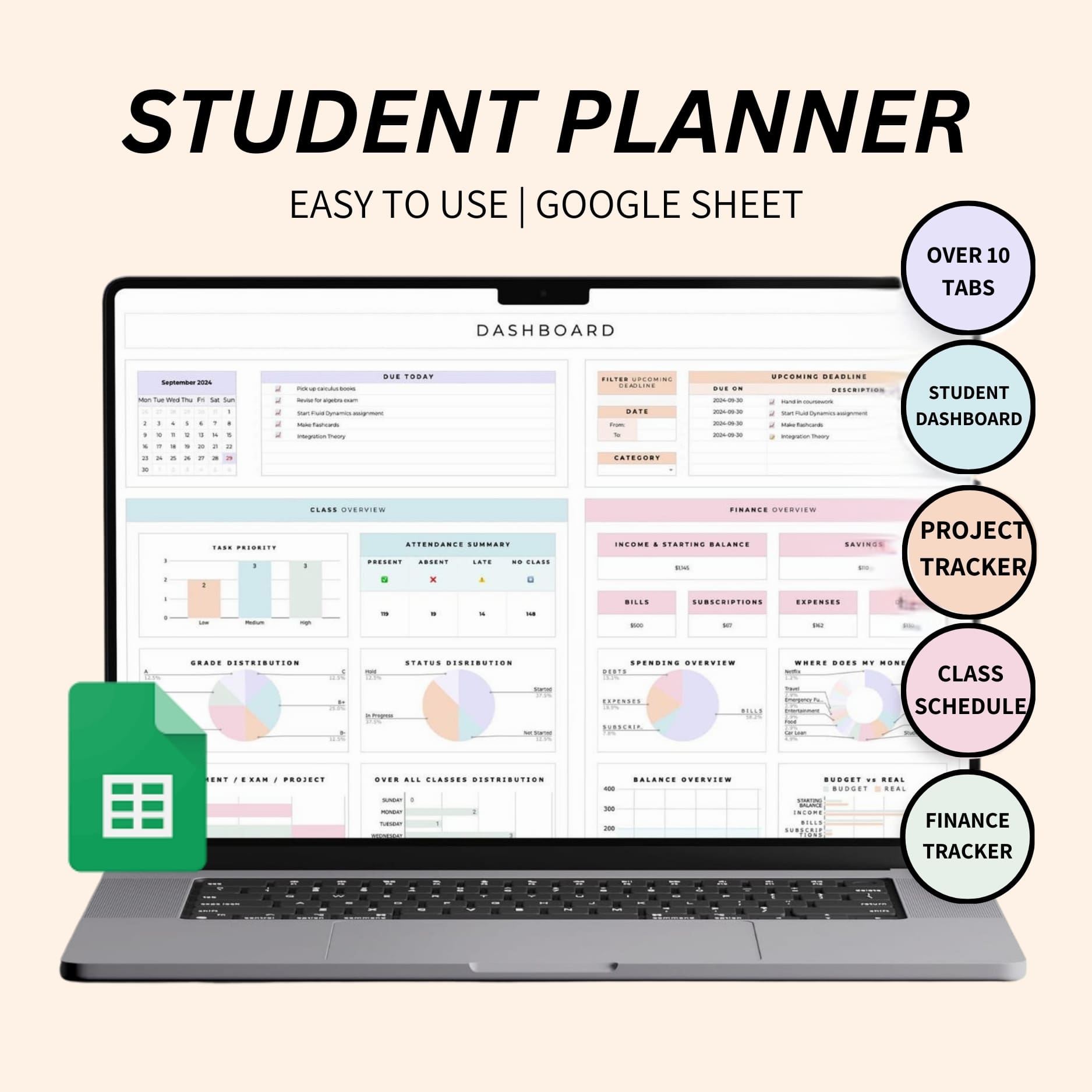 Digital Student Planner Google Sheets for easy assignment tracking
