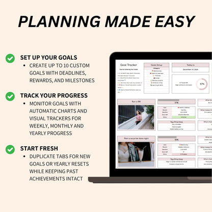 Digital goal planner spreadsheet for personal development
