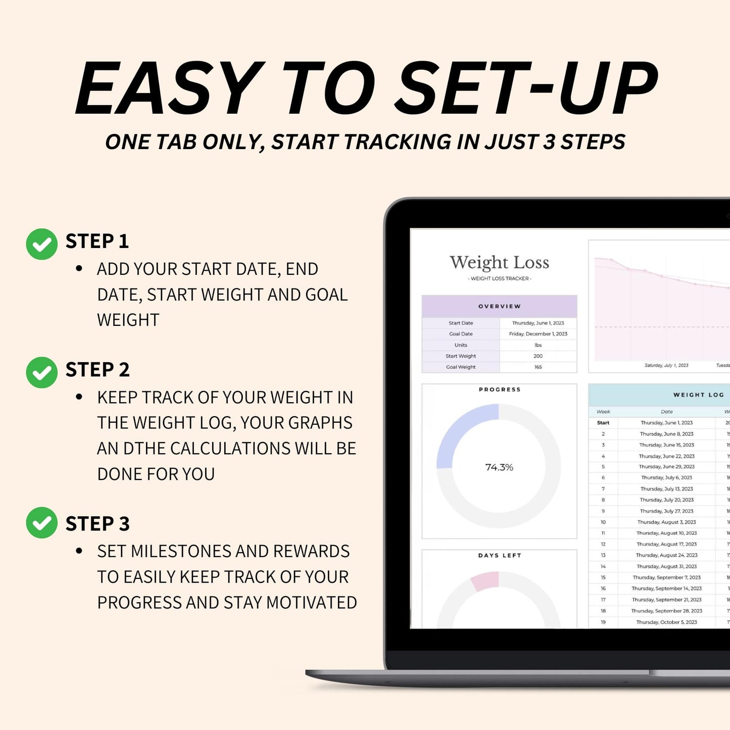 Easy-to-use weight loss tracker spreadsheet for tracking lbs and kgs with visual graphs