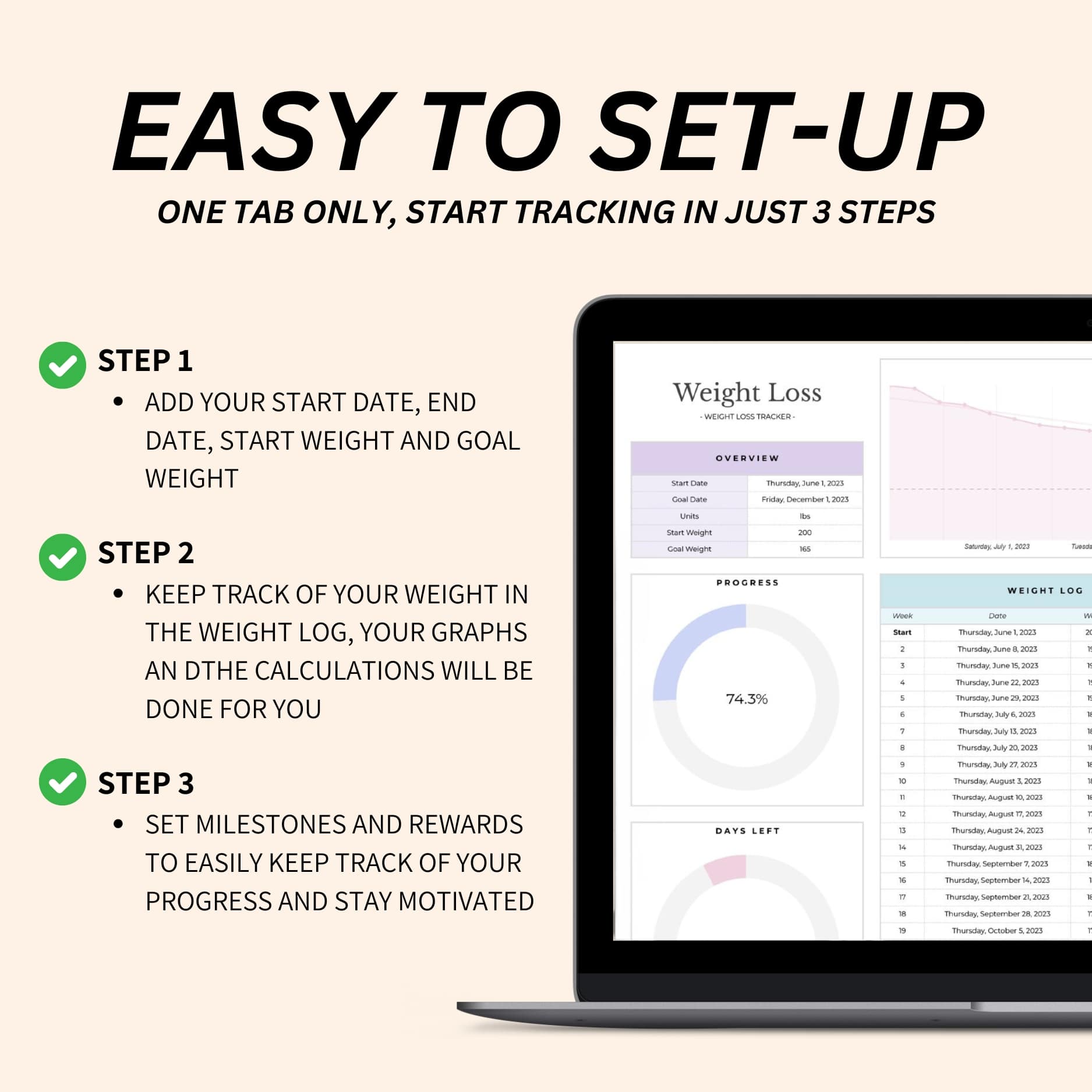 Easy-to-use weight loss tracker spreadsheet for tracking lbs and kgs with visual graphs