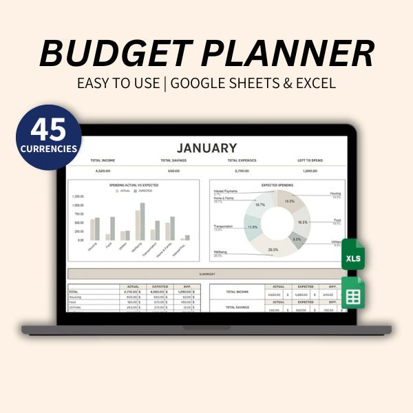 Minimalist digital budget planner for personal finance tracking, compatible with iPad, GoodNotes, and Notability