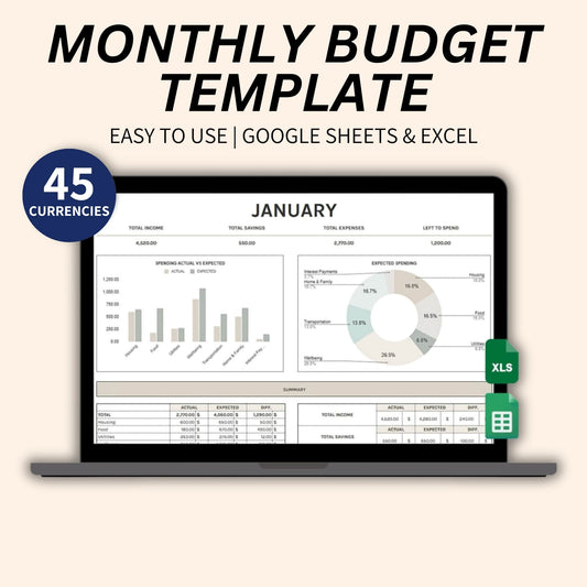 Monthly budget template for personal finance tracking