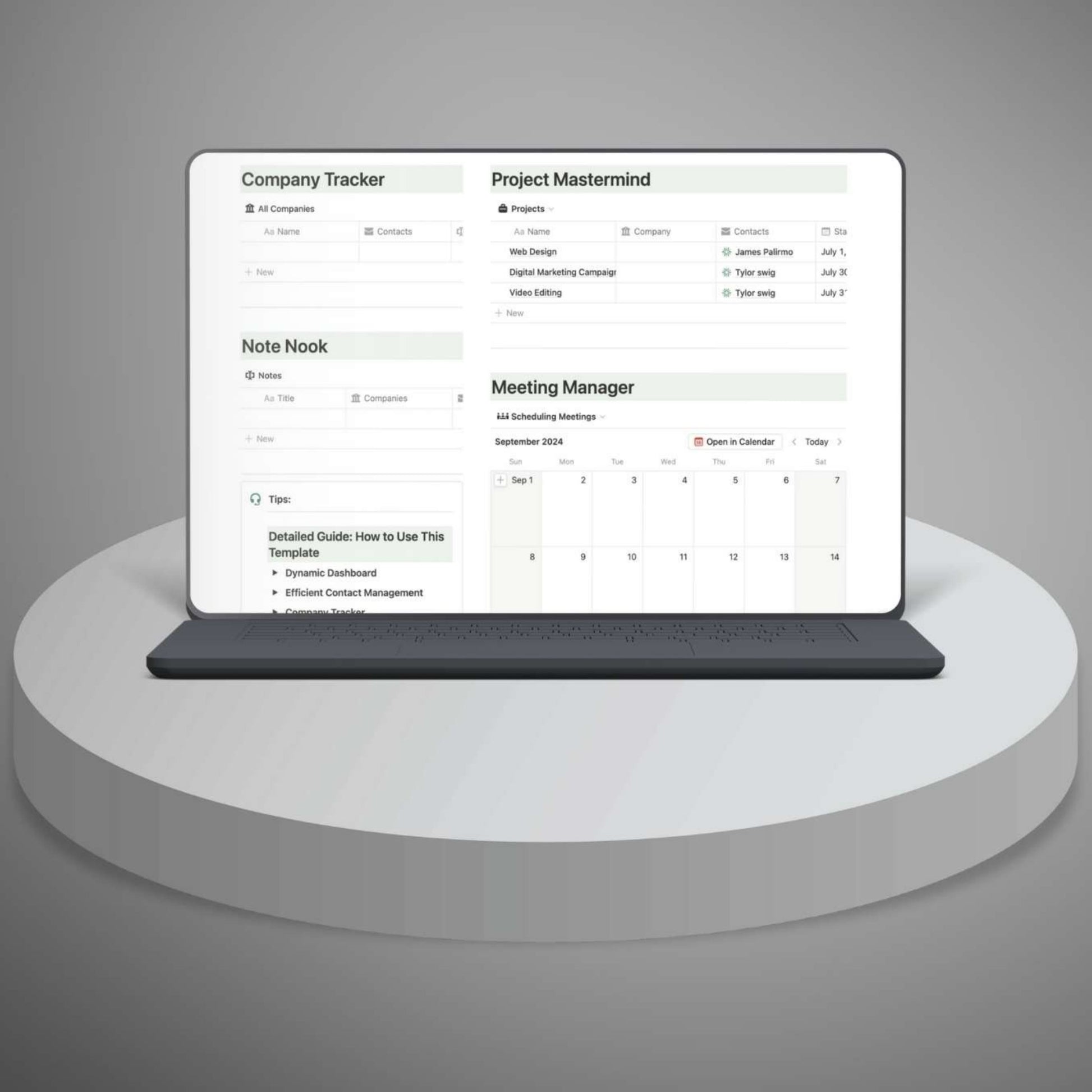 Notion CRM template with client data organization and progress tracking