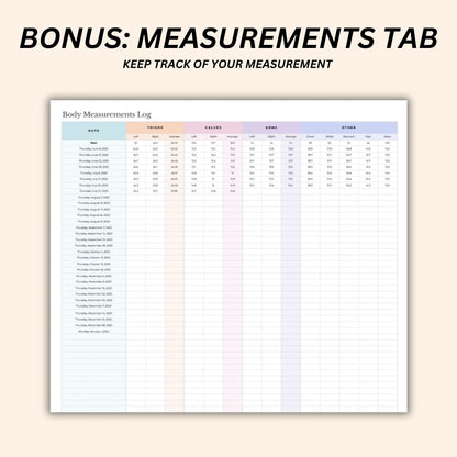 Printable weight loss chart and body measurement tracker for tracking inches lost