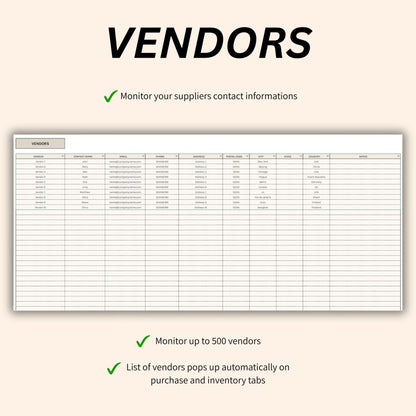 Product category setup in inventory sheet