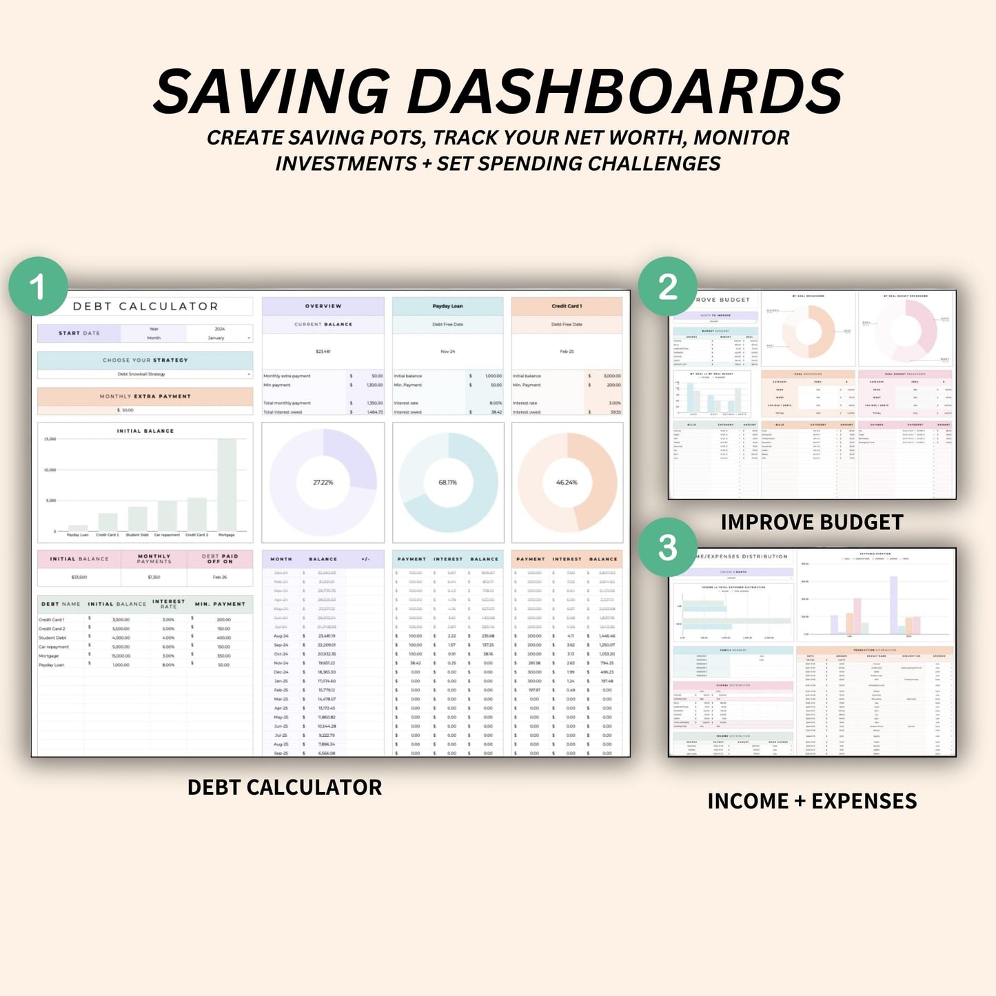 Productivity and time management planner with savings tracker