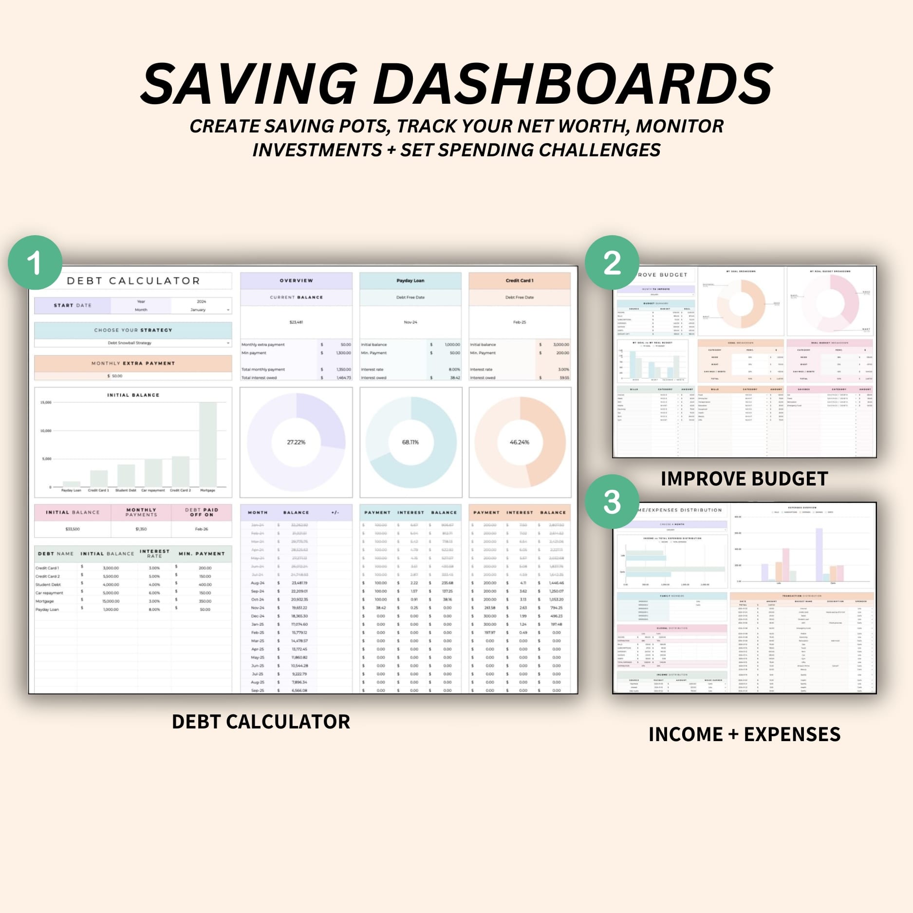 Productivity and time management planner with savings tracker