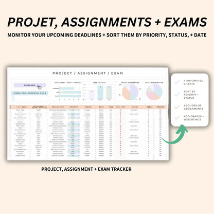 Reusable Google Sheets planner for college students with class schedule manager
