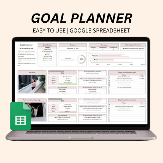 SMART goal planner template in Google Sheets with visual charts