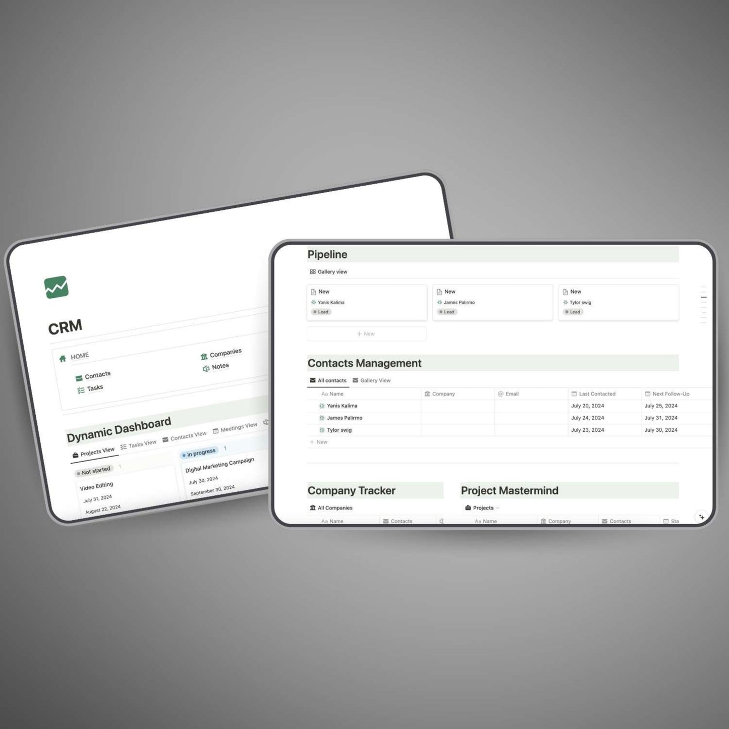 Sales pipeline view in Notion CRM template for easy lead management.