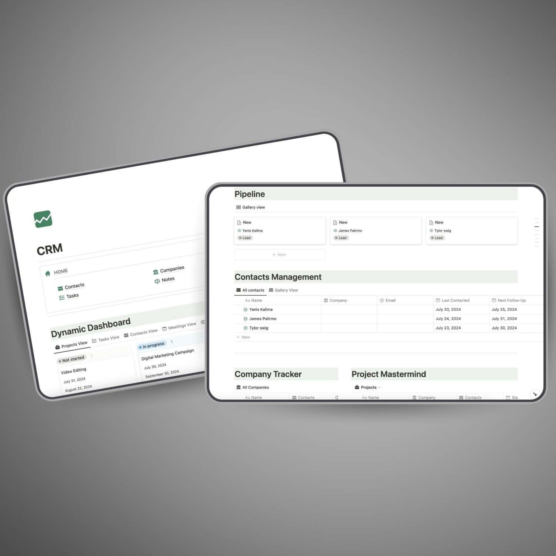 Sales pipeline view in Notion CRM template for easy lead management.
