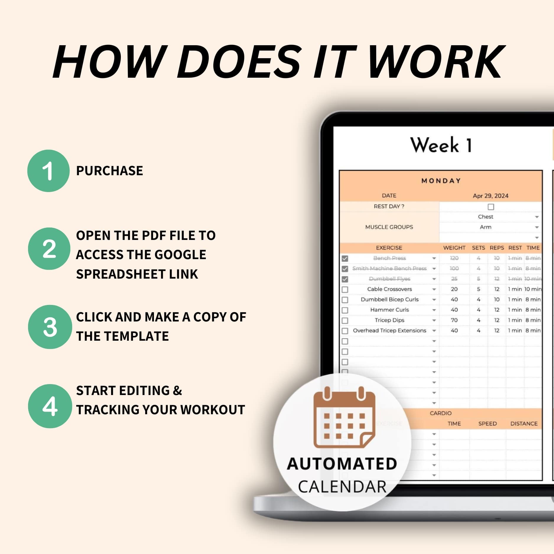 Strength training workout planner spreadsheet with editable templates