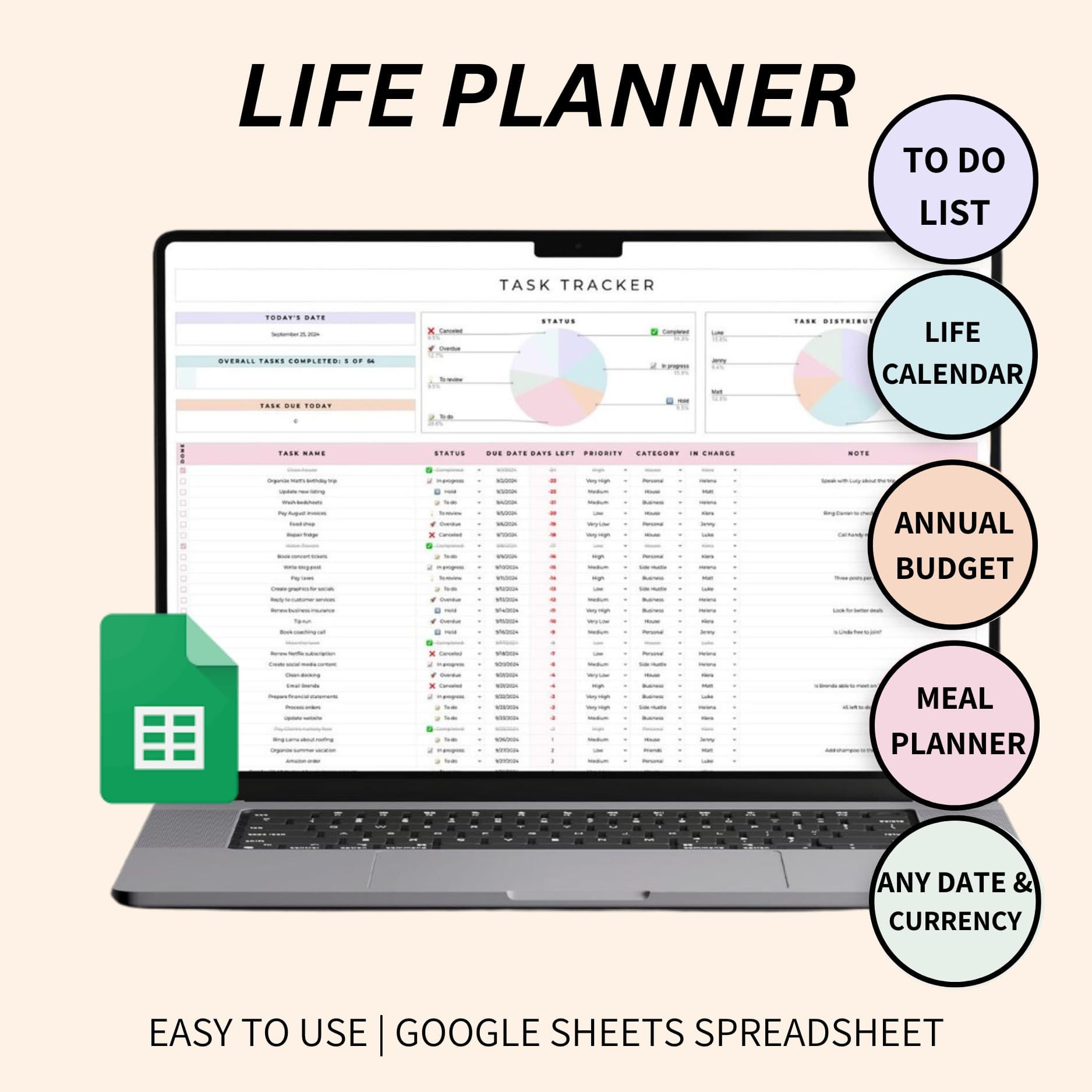 Ultimate life planner Google Sheets for budgeting and productivity