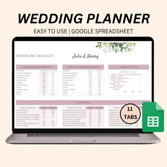 Wedding planner spreadsheet – digital Google Sheets template for stress-free wedding planning.