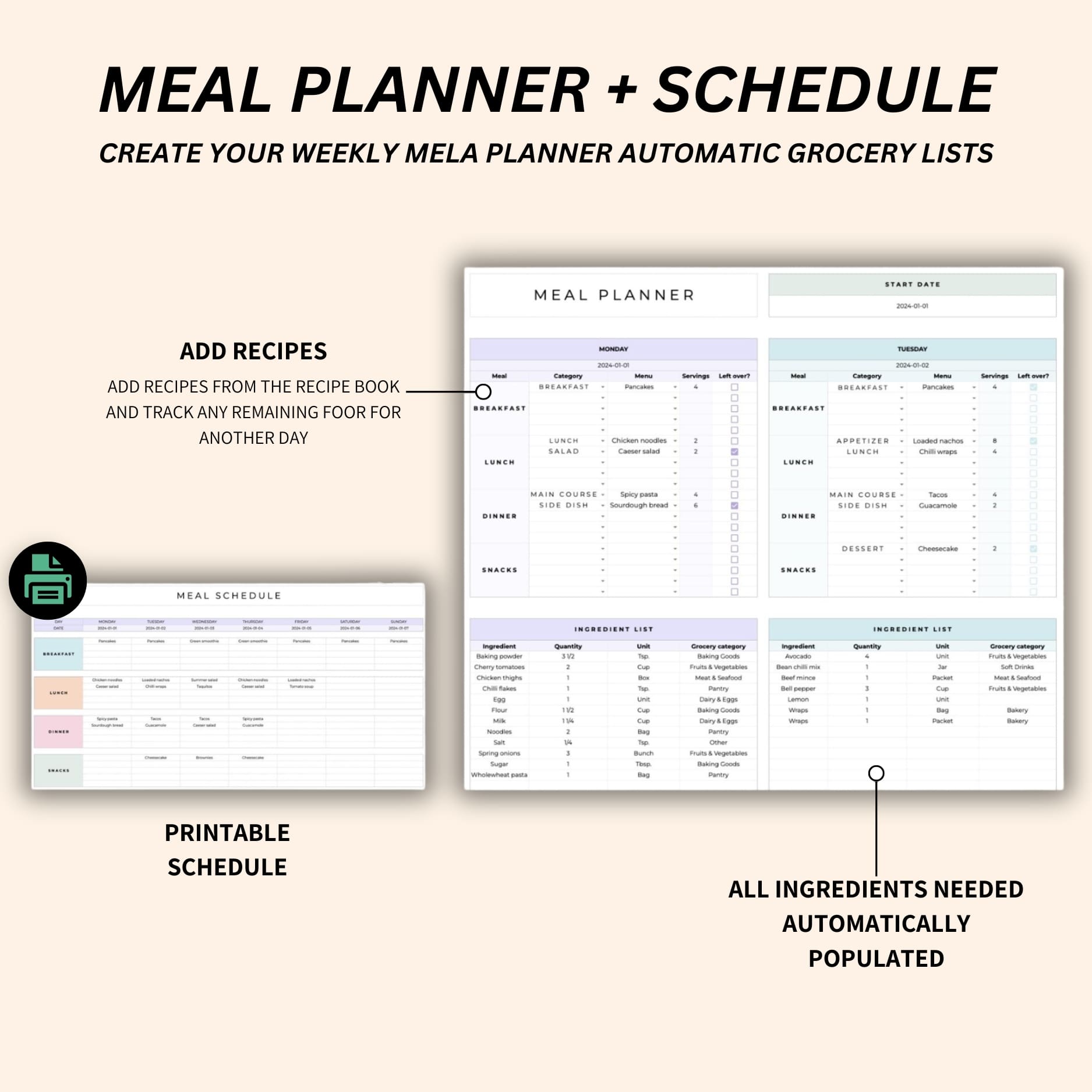 Weekly meal planner with grocery list automation in Google Sheets