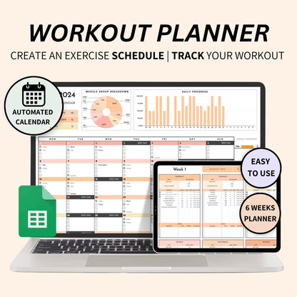 Workout planner spreadsheet for tracking gym progress in Google Sheets