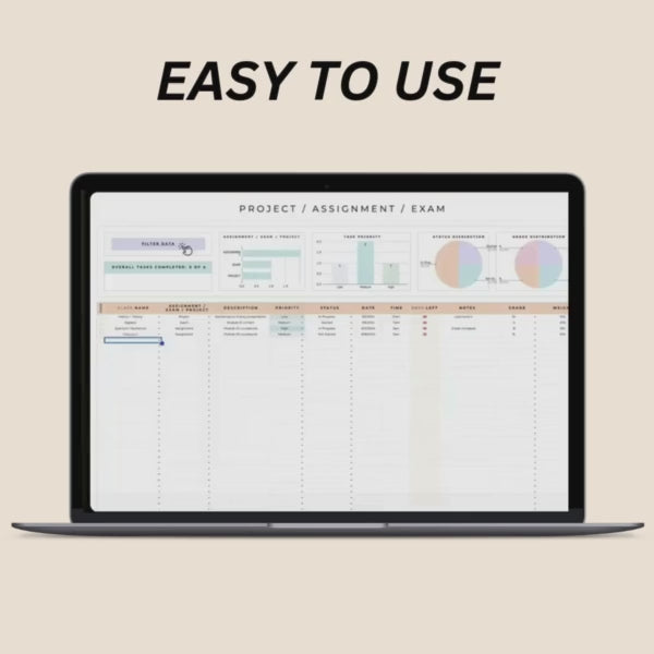 Visual graphs and reports for academic progress in a student planner spreadsheet